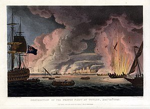 Die vernietiging van die Franse vloot op 18 Desember 1793 by Toulon.